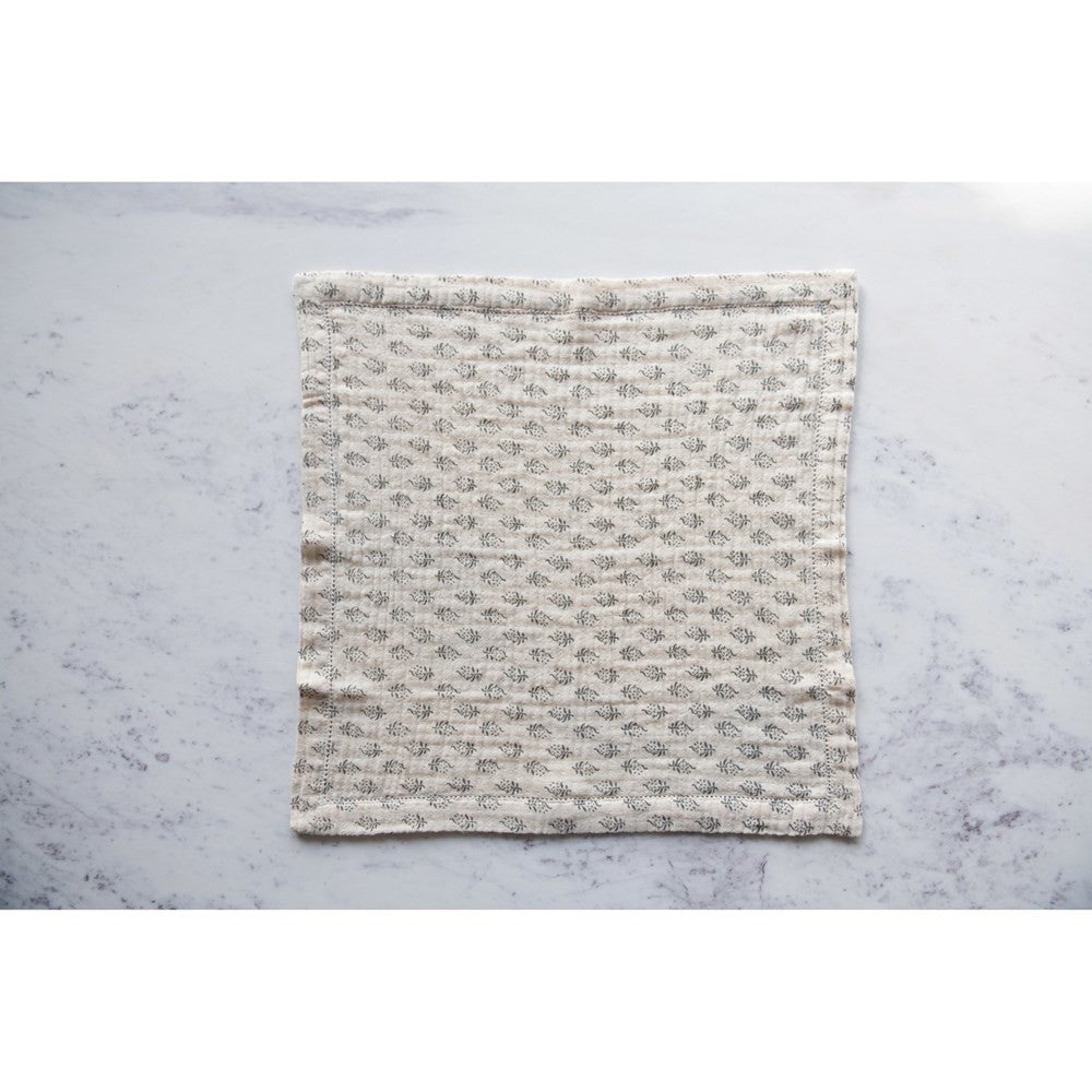 Floral Cotton Napkins, Charcoal & Cream, Set of 4-Linens and Accessories-Parc Decor