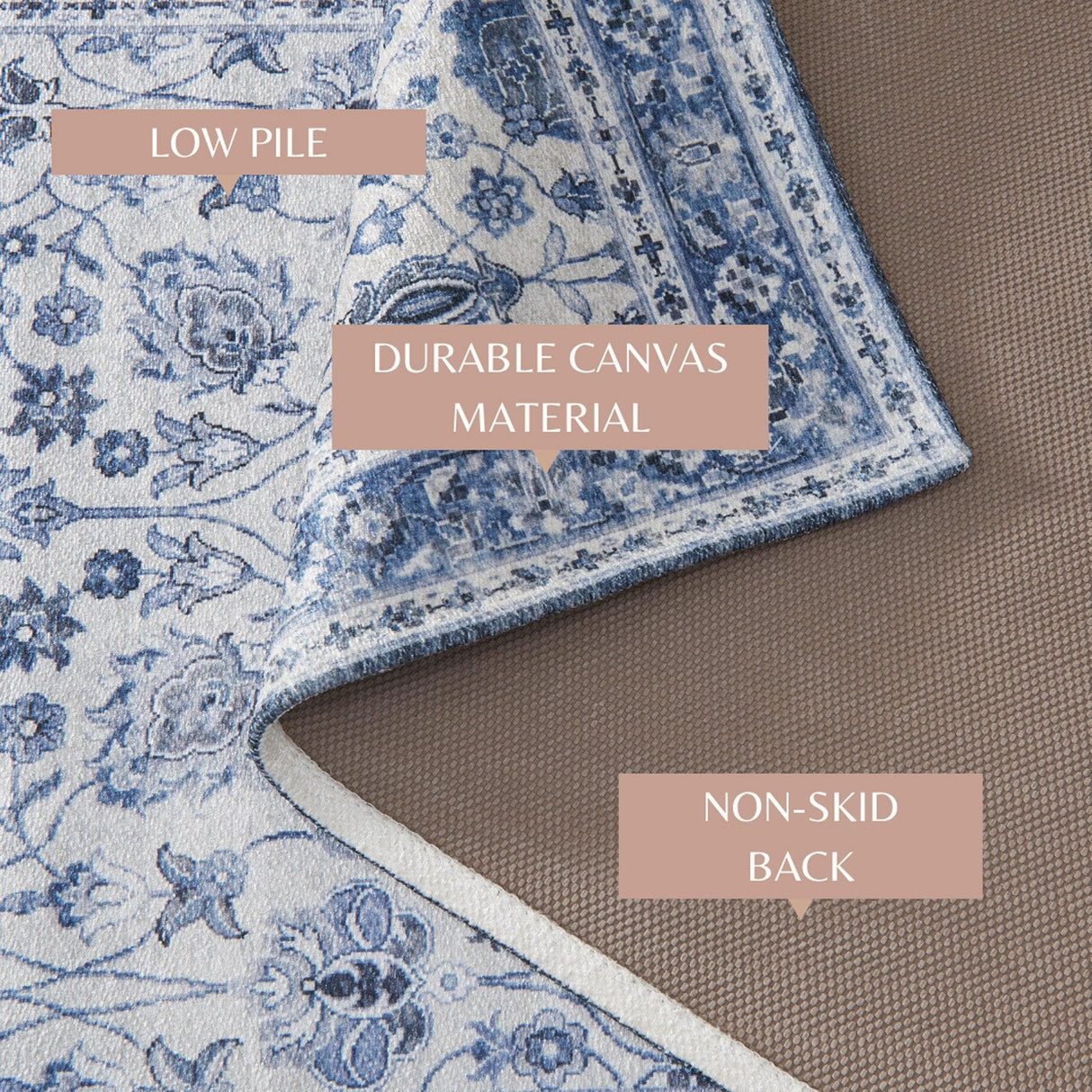 Floral Machine Washable Accent Area Rug 3' x 5' - Matra Collection-Rugs-Parc Decor