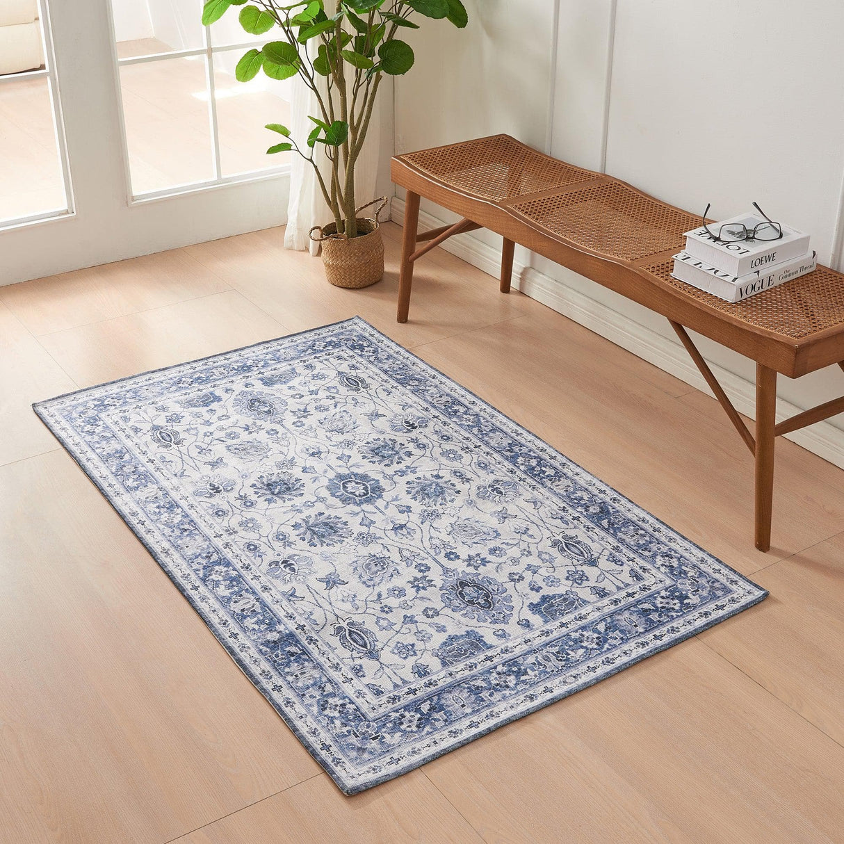 Floral Machine Washable Accent Area Rug 3' x 5' - Matra Collection-Rugs-Parc Decor