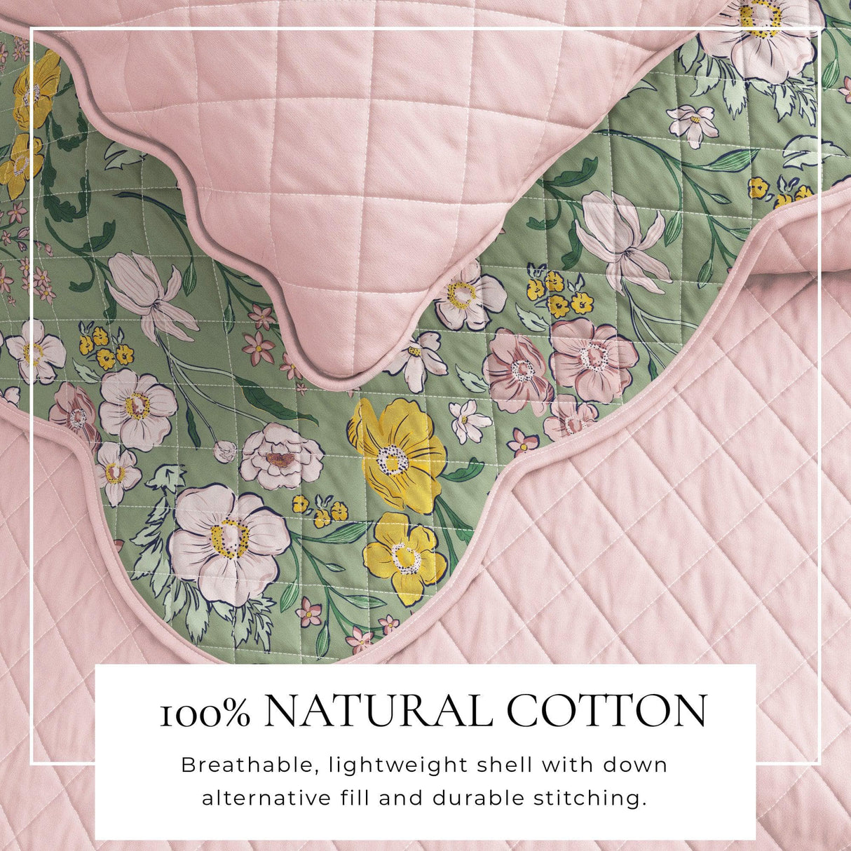 Floral Print & Scalloped Edge Cotton Quilt Set - Gwen Collection-Quilts & Comforters-Parc Decor