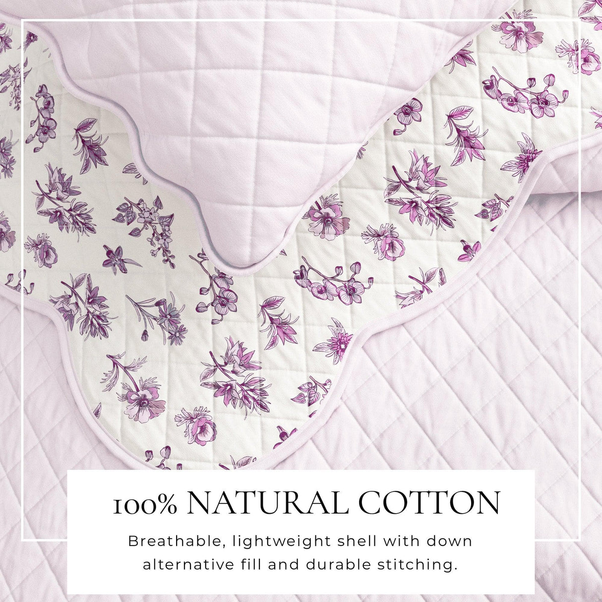 Floral Print & Scallopeded Edge Cotton Quilt Set - Sandie Collection-Quilts & Comforters-Parc Decor