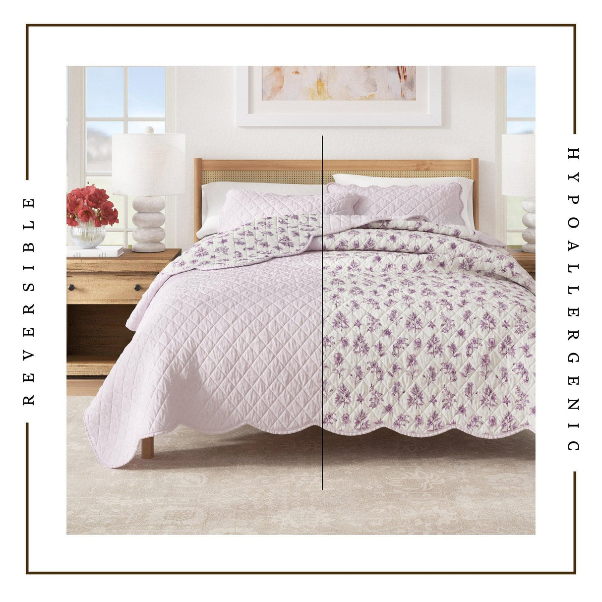 Floral Print & Scallopeded Edge Cotton Quilt Set - Sandie Collection-Quilts & Comforters-Parc Decor