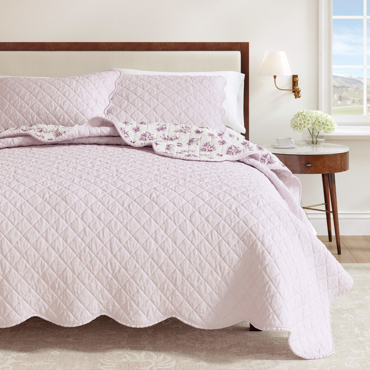 Floral Print & Scallopeded Edge Cotton Quilt Set - Sandie Collection-Quilts & Comforters-Parc Decor