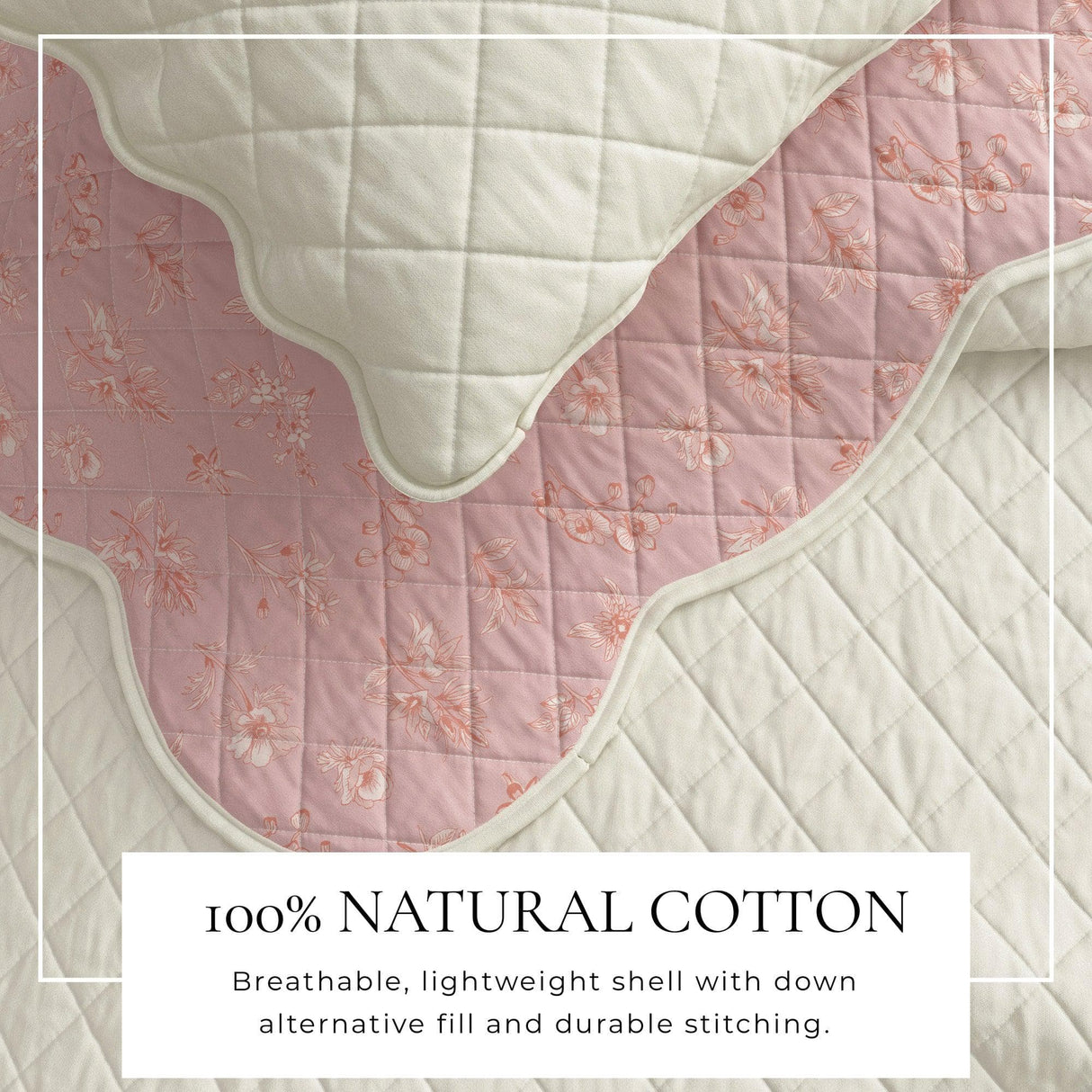 Floral Print & Scallopeded Edge Cotton Quilt Set - Sandie Collection-Quilts & Comforters-Parc Decor