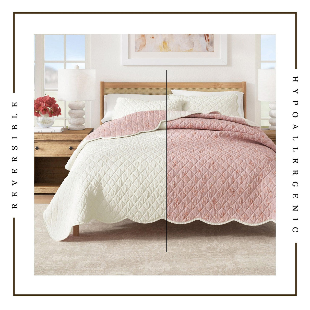 Floral Print & Scallopeded Edge Cotton Quilt Set - Sandie Collection-Quilts & Comforters-Parc Decor
