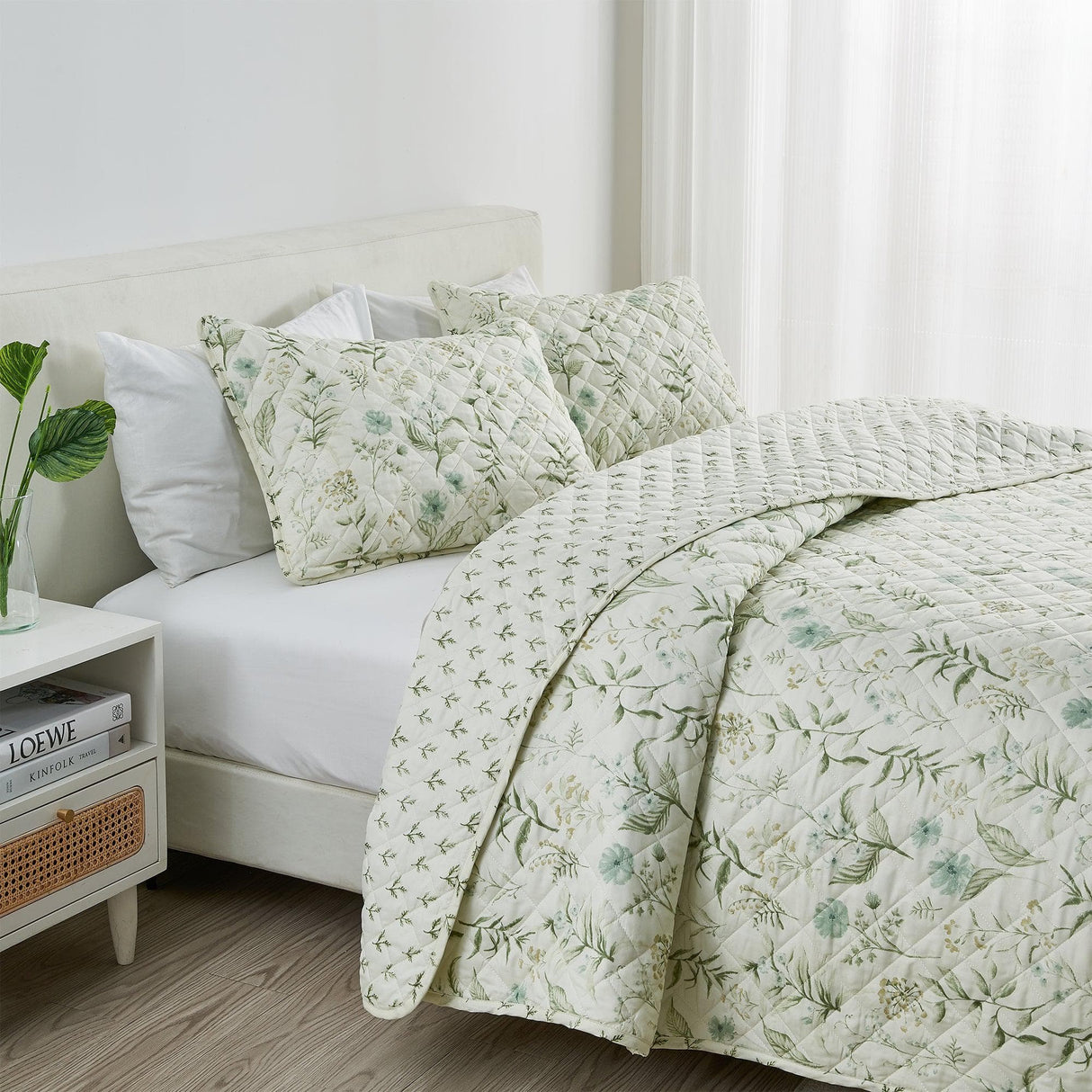 Floral Printed Microfiber Quilt Set - Glyndora Collection-Quilts & Comforters-Parc Decor