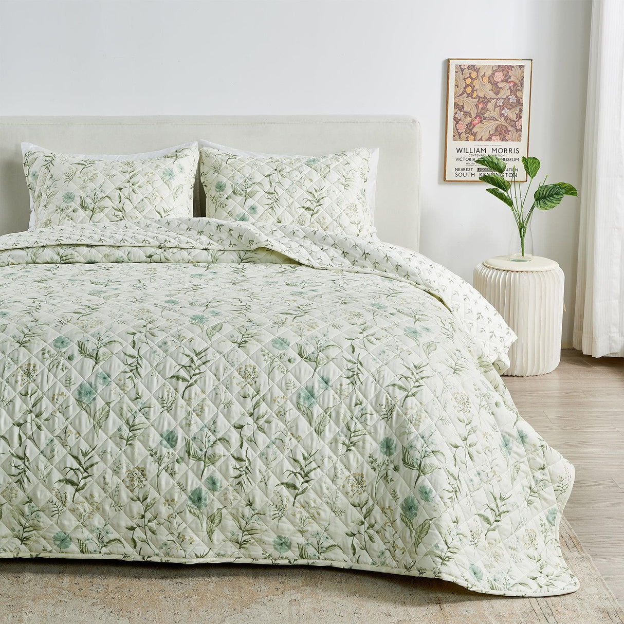 Floral Printed Microfiber Quilt Set - Glyndora Collection-Quilts & Comforters-Parc Decor
