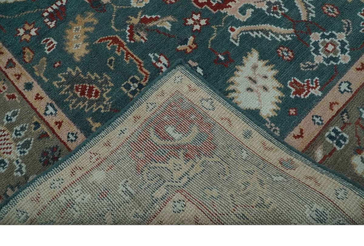 Floral Teal, Camel and Brown Hand Knotted Oriental Oushak Multi Size wool Area Rug