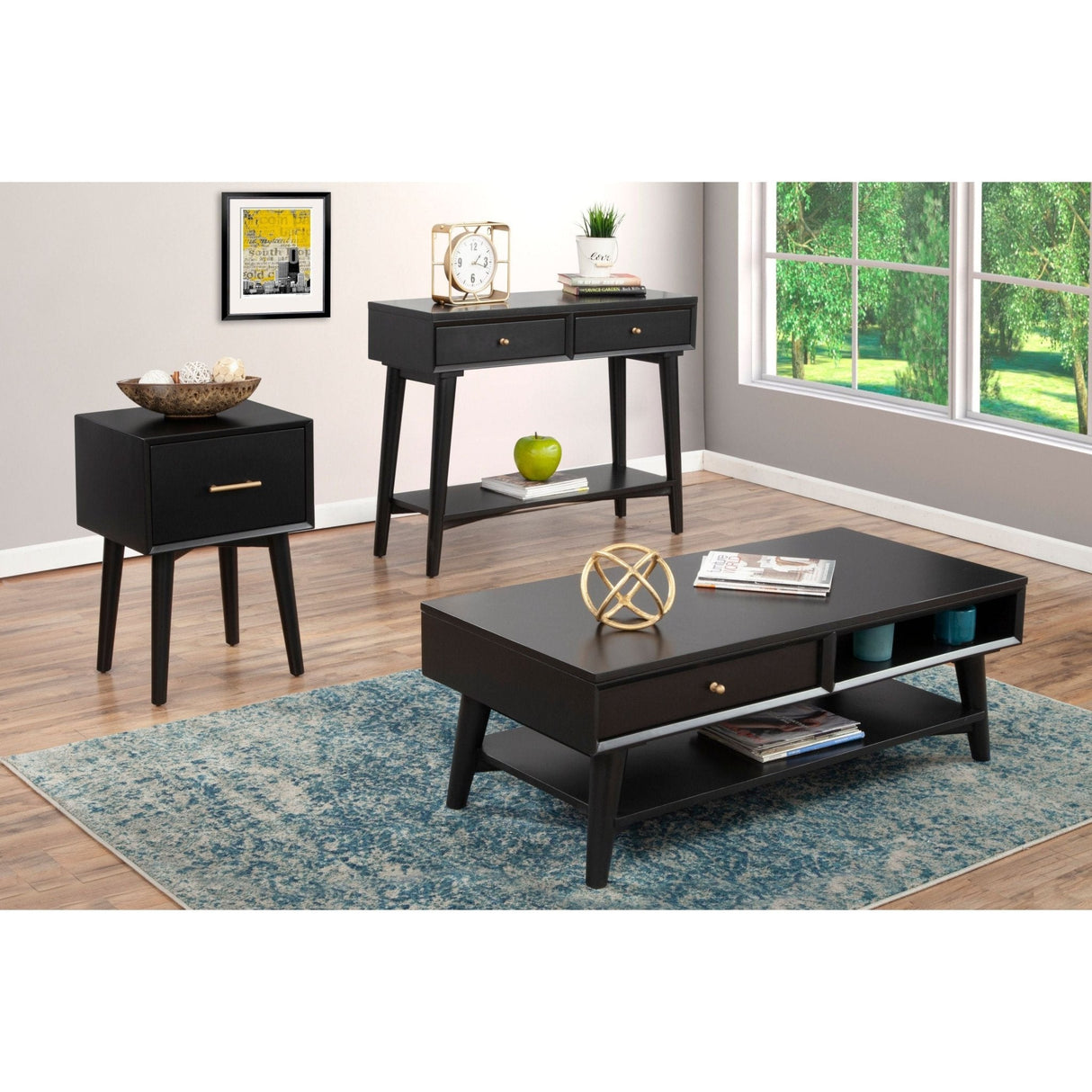 Flynn Console Table, Black-Sofa Table-Parc Decor