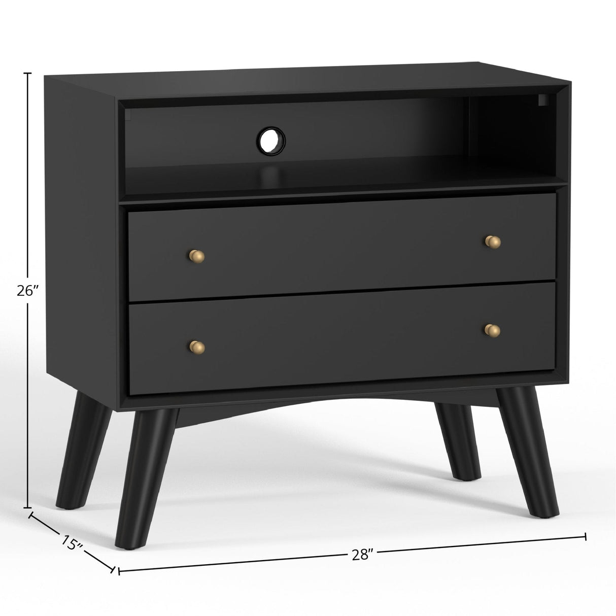 Flynn Large Nightstand, Black-Nightstands-Parc Decor