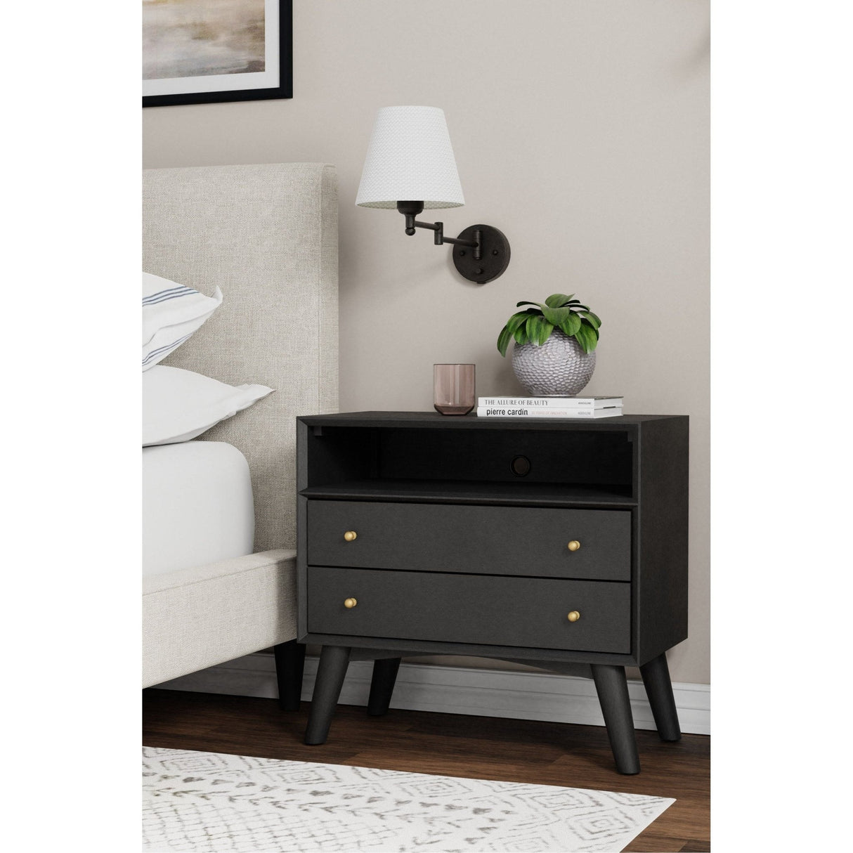 Flynn Large Nightstand, Black-Nightstands-Parc Decor