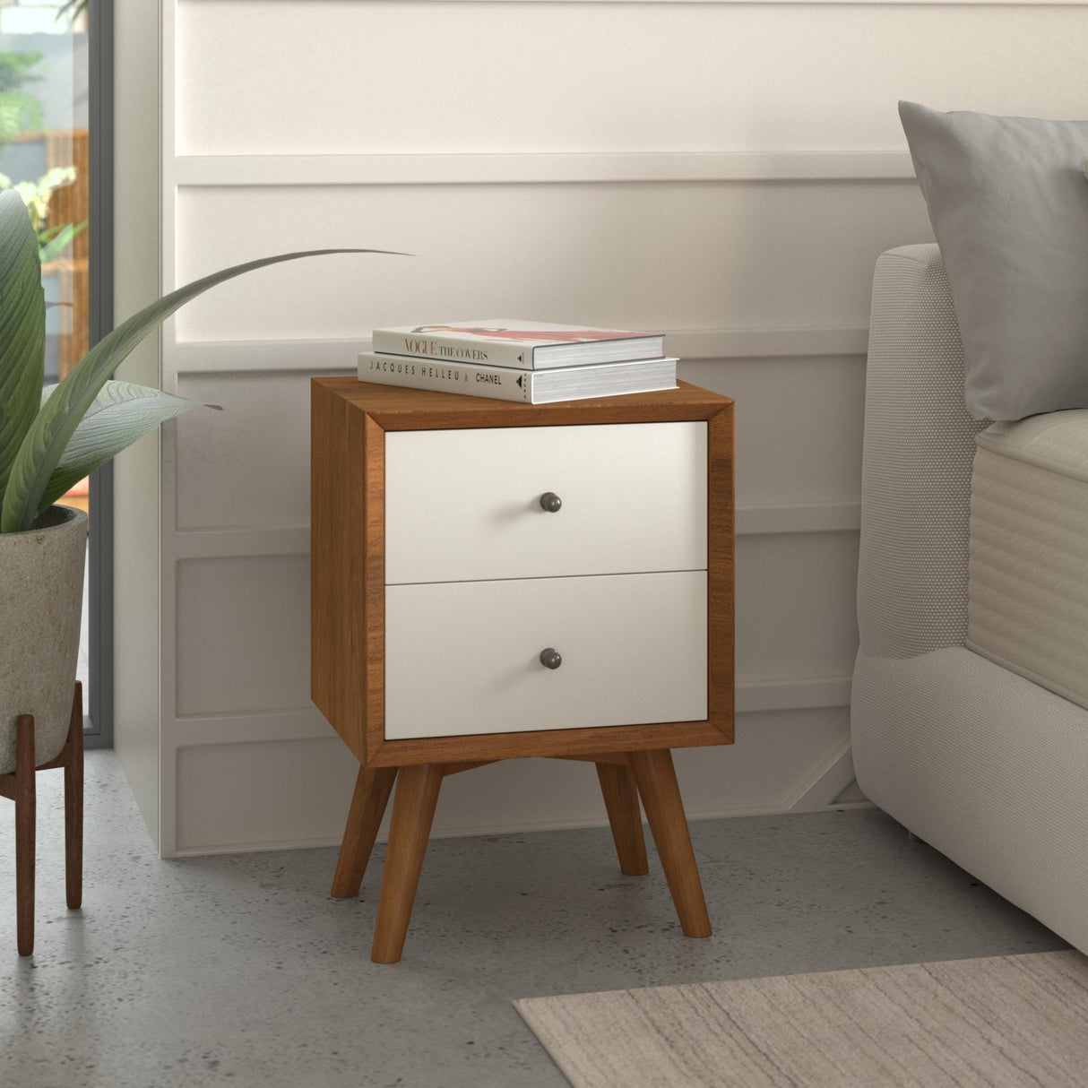 Flynn Nightstand, Chestnut/White-Nightstands-Parc Decor