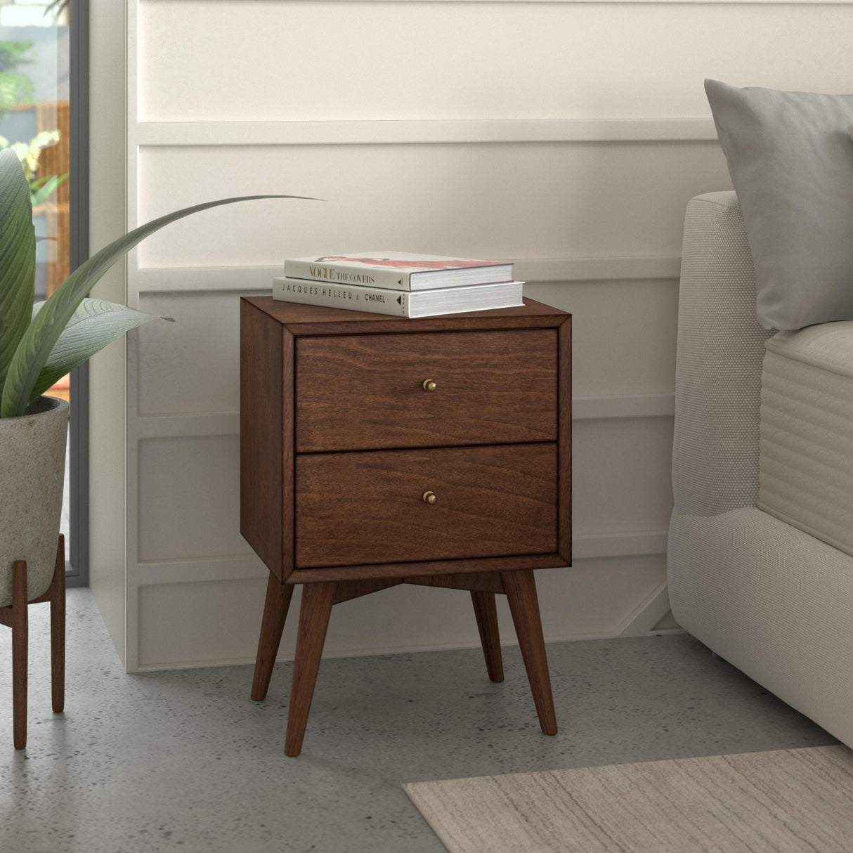 Flynn Nightstand, Walnut-Nightstands-Parc Decor