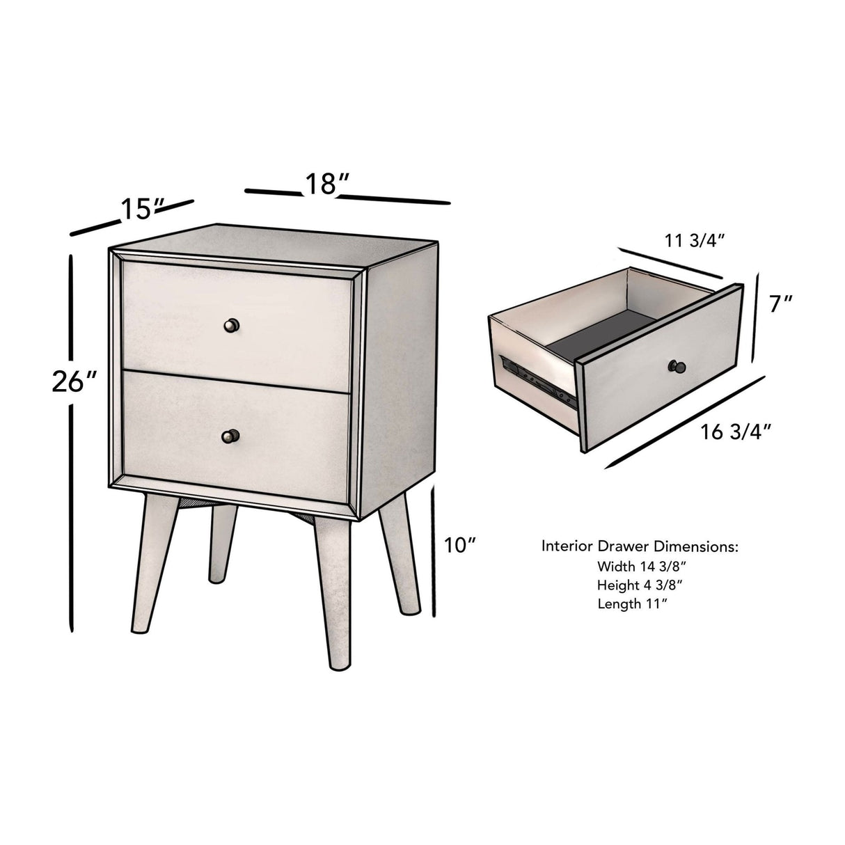 Flynn Nightstand, White-Nightstands-Parc Decor