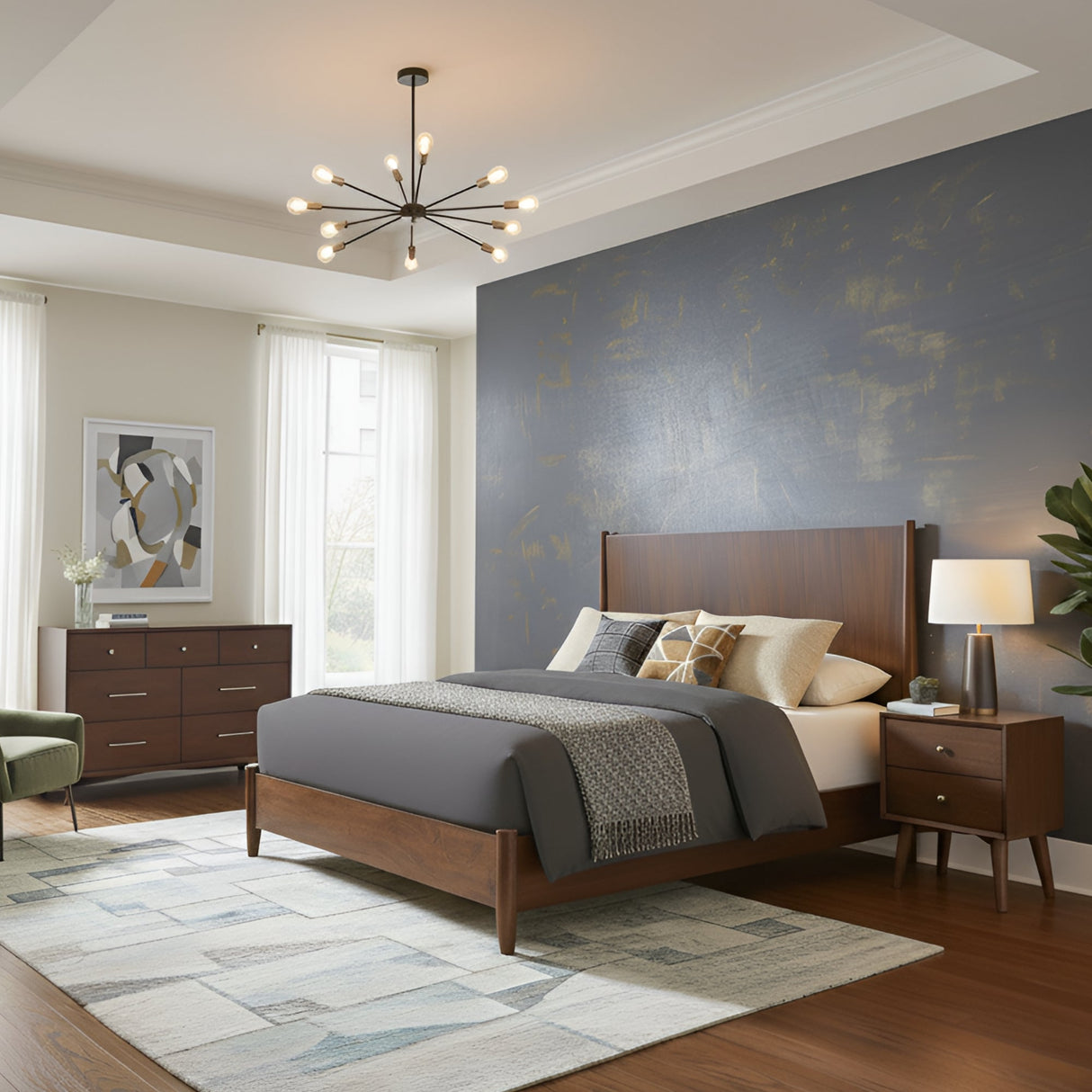 Flynn Panel Bed, Walnut-Beds-Parc Decor