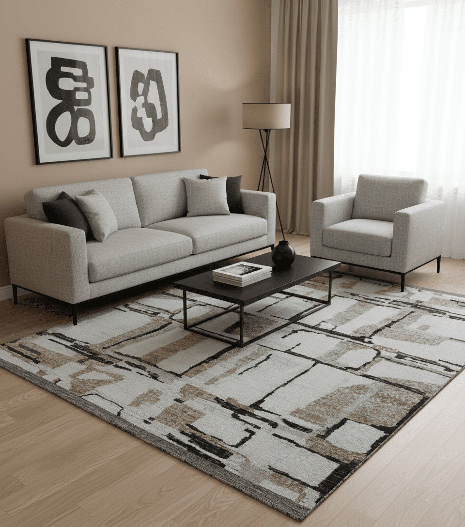 Fossil Custom Made Contemporary Brown Hand knotted Wool Rug