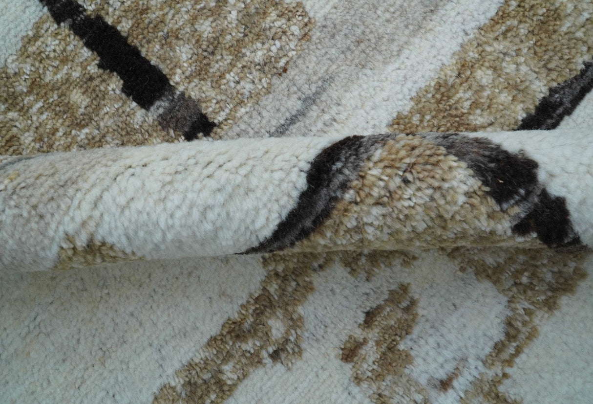 Fossil Custom Made Contemporary Brown Hand knotted Wool Rug