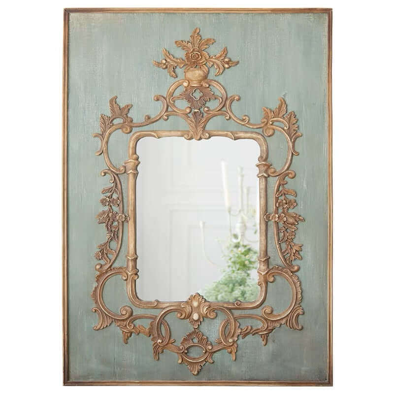 French Antique Wall Mirror with Gold and Green Frame-Mirror-Parc Decor