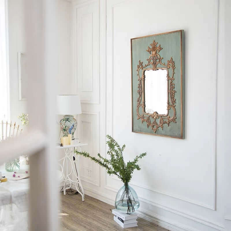 French Antique Wall Mirror with Gold and Green Frame-Mirror-Parc Decor