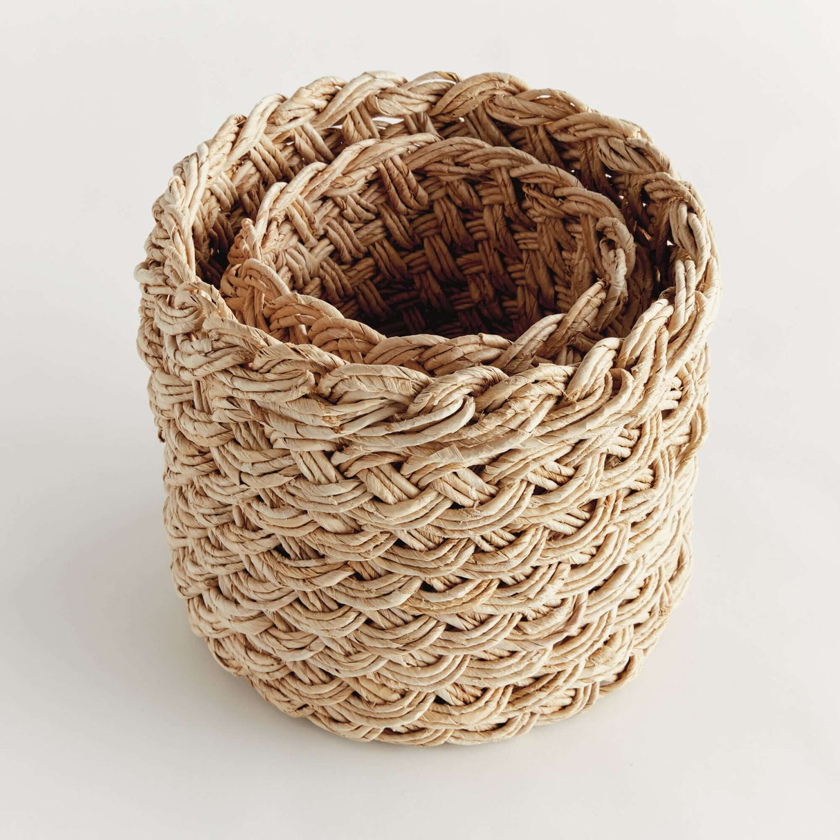French Braided Abaca Storage Baskets (Set of 2)-Storage Baskets-Parc Decor