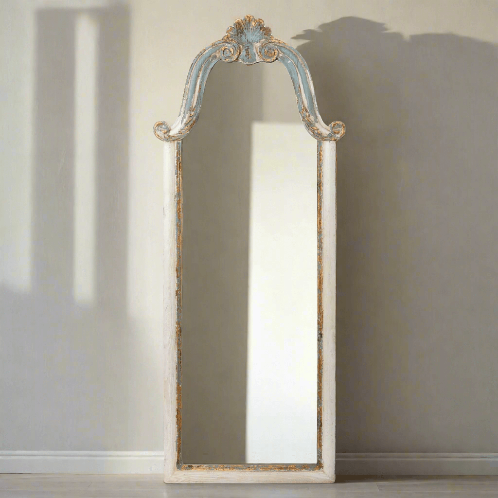 French Country Carved Wood Floor Mirror-Wall Mirror-Parc Decor