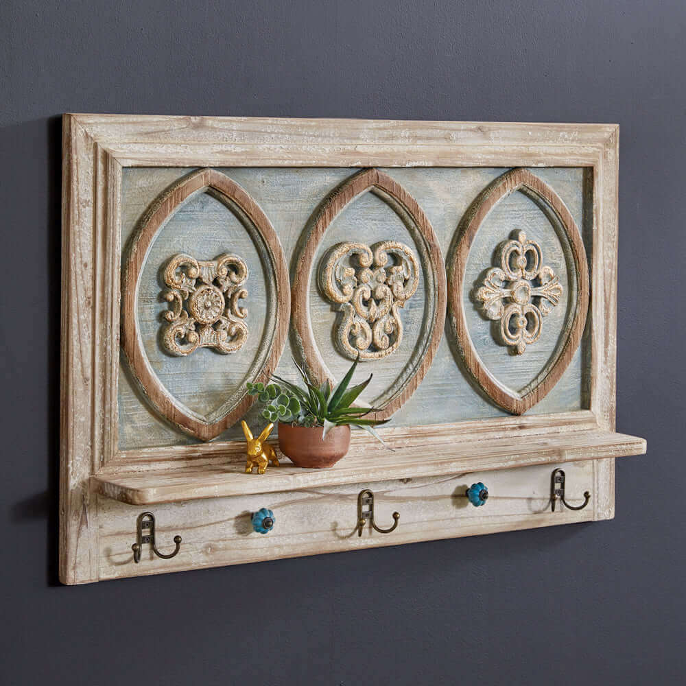 French Provincial Wall Shelf with Hooks-Storage-Parc Decor