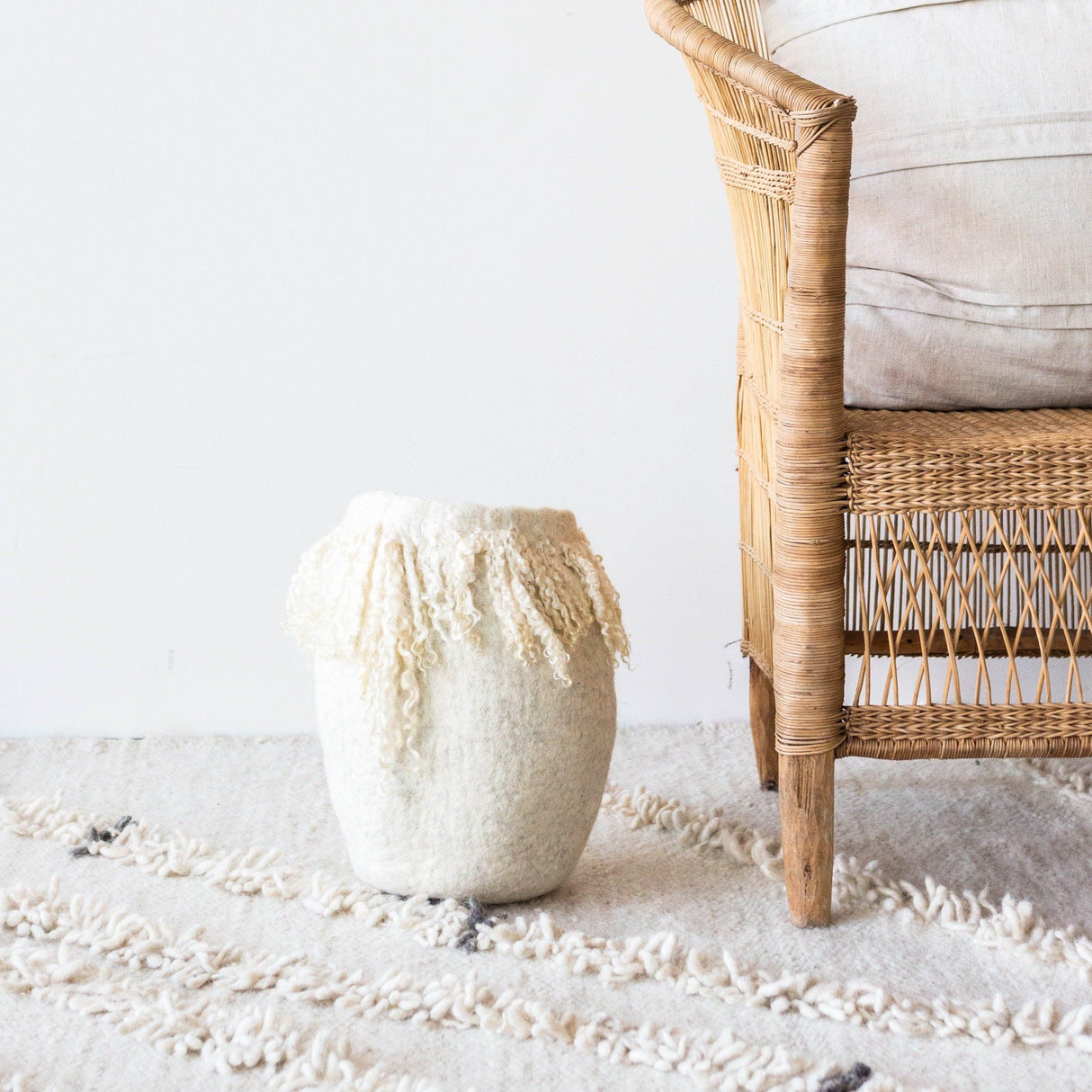 Fringed Skirt Mohair Decorative Wool Basket-Baskets & Vessels-Parc Decor