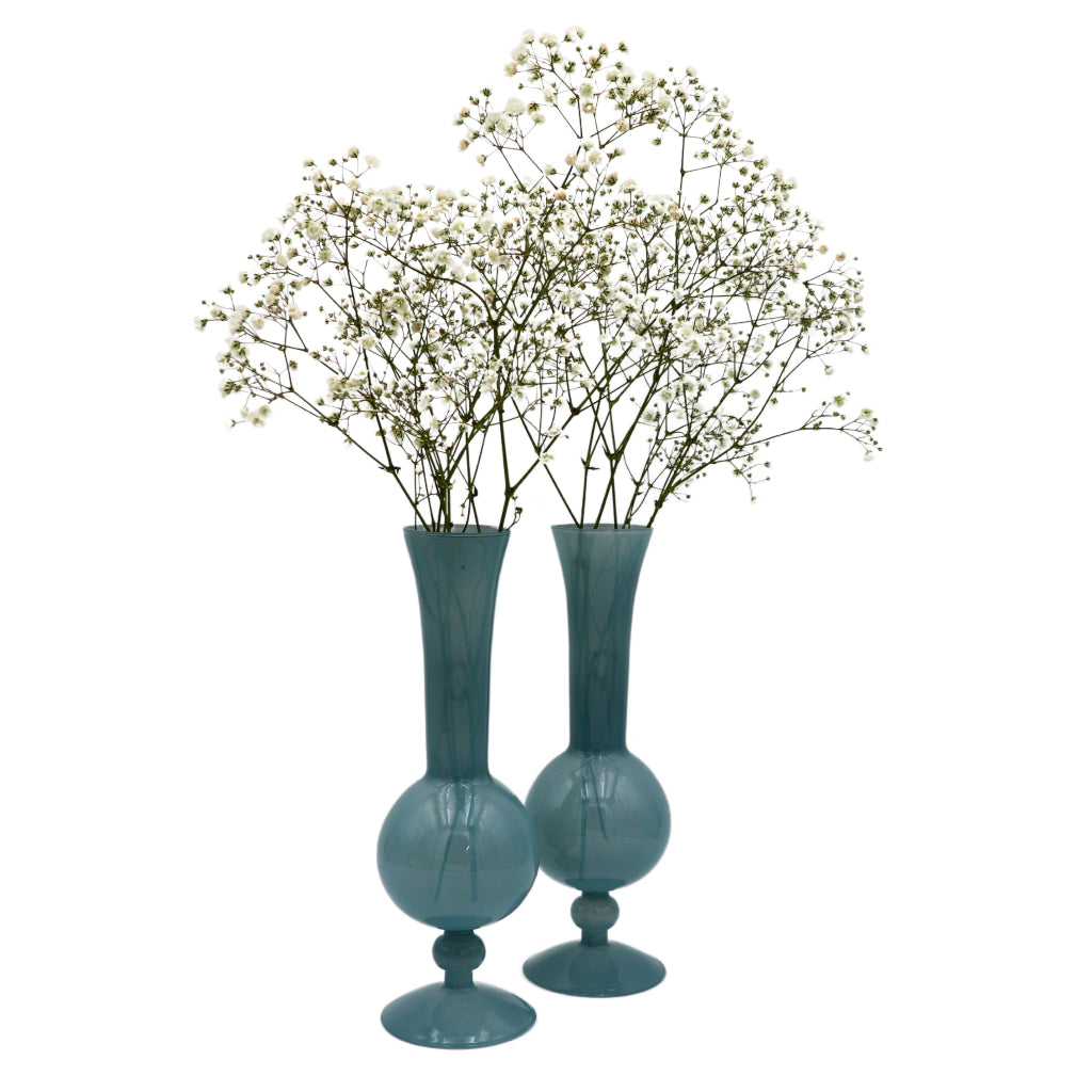Frosted Blue Haze Glass Vases – Pair