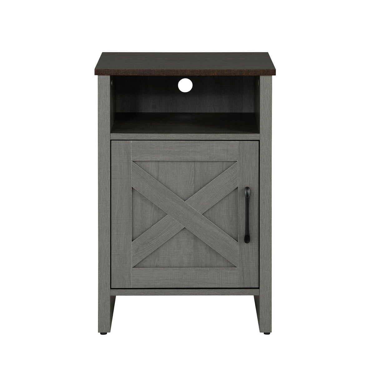 Furniture of America Farmhouse Grey 16-inch Side Table with Barn Door and Open Shelf-边桌-Parc Decor