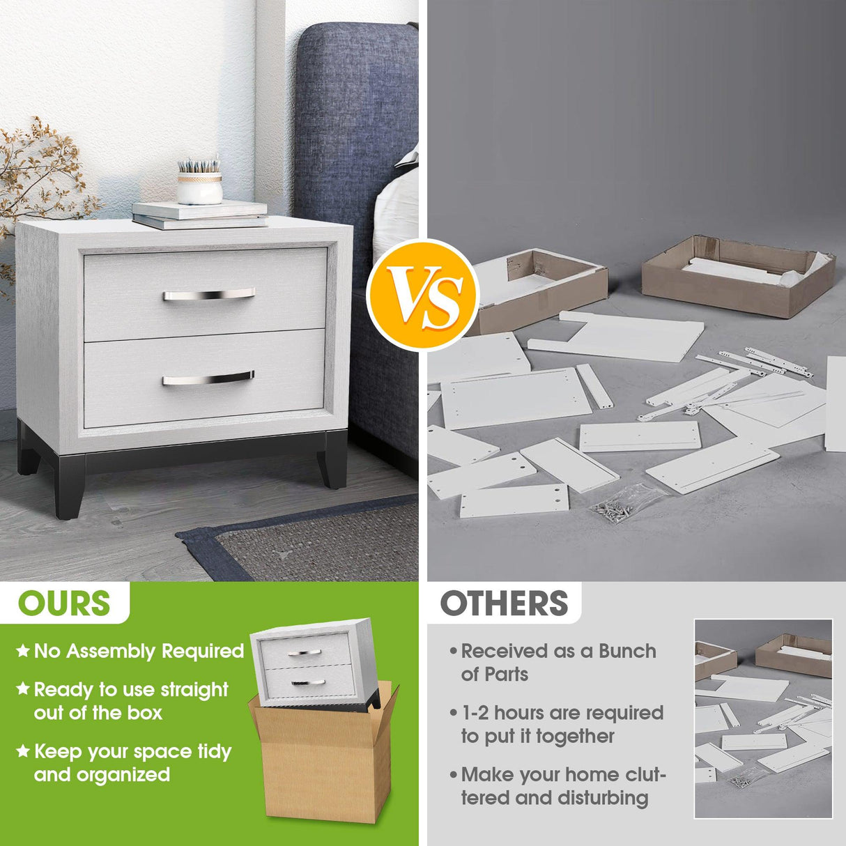 Furniture of America Lucien Modern Wood Nightstand with 2 Drawers-床头柜-Parc Decor