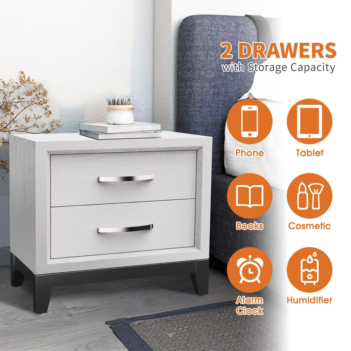 Furniture of America Lucien Modern Wood Nightstand with 2 Drawers-床头柜-Parc Decor