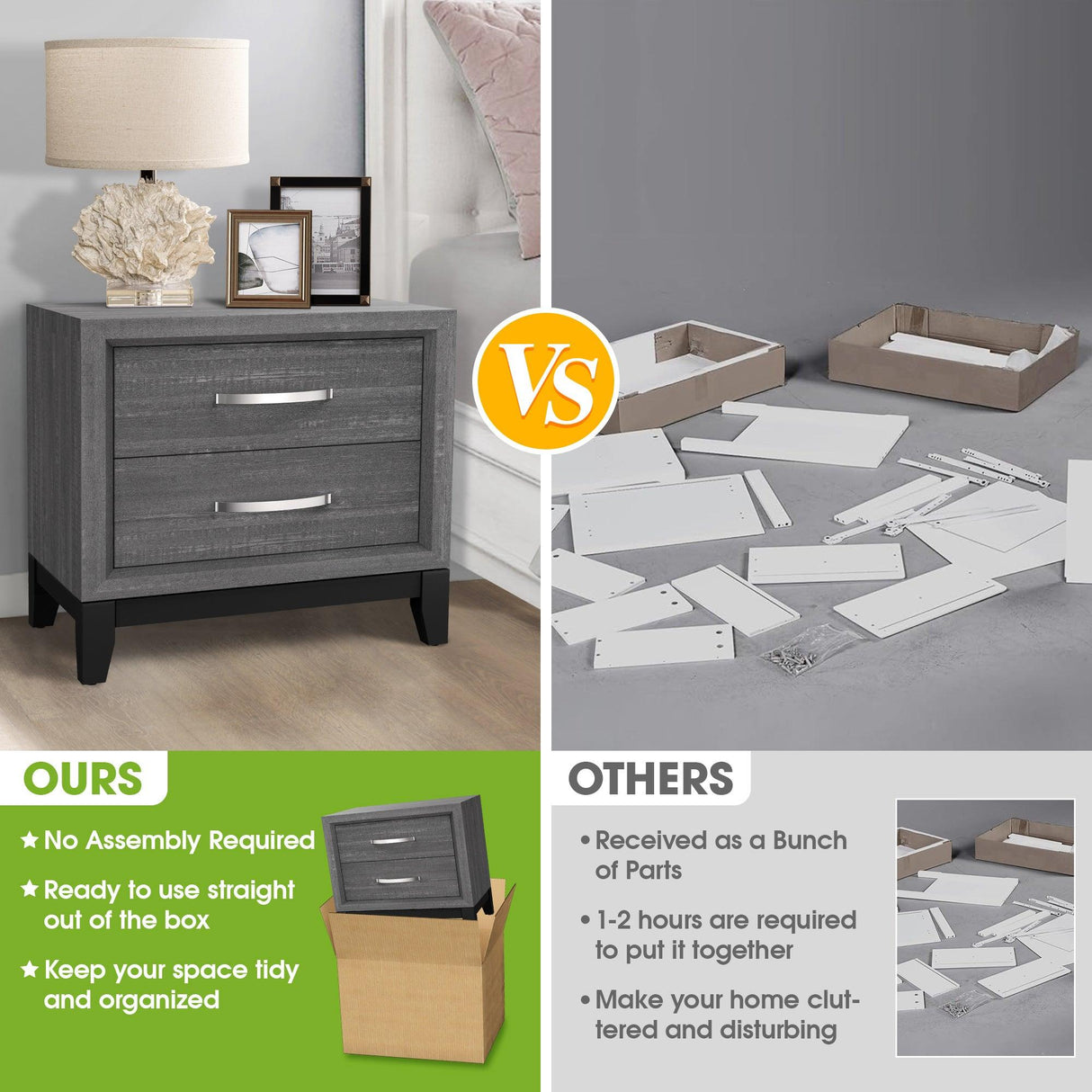 Furniture of America Lucien Modern Wood Nightstand with 2 Drawers-床头柜-Parc Decor