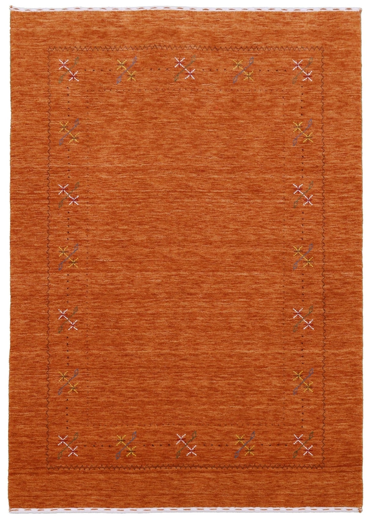 Gabbeh Border Orange Rust Hand Loomed Wool Area Rug