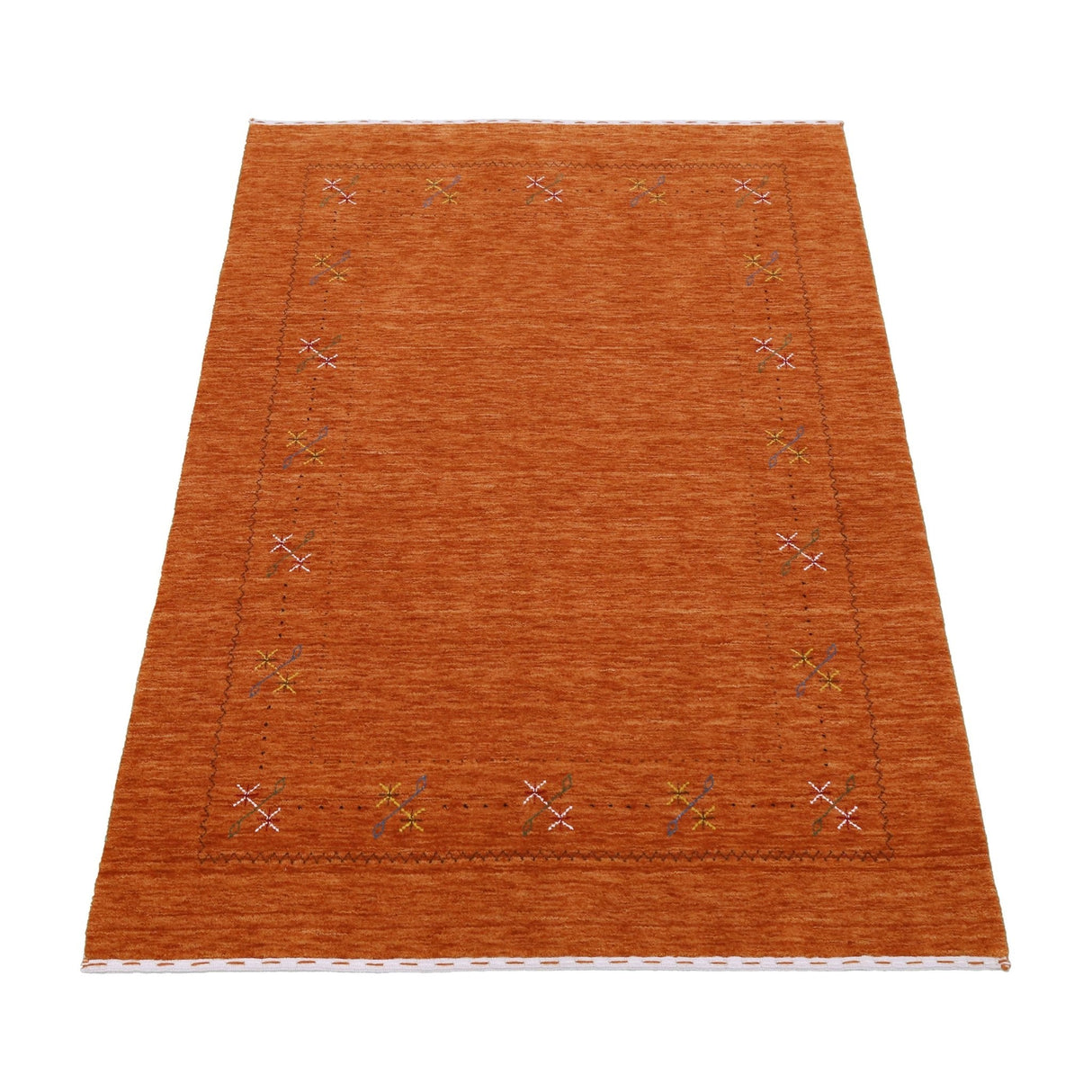 Gabbeh Border Orange Rust Hand Loomed Wool Area Rug