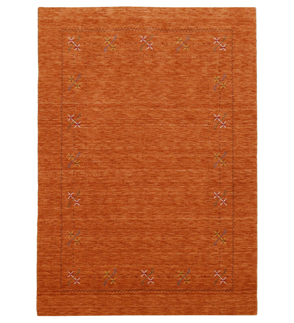 Gabbeh Border Orange Rust Hand Loomed Wool Area Rug