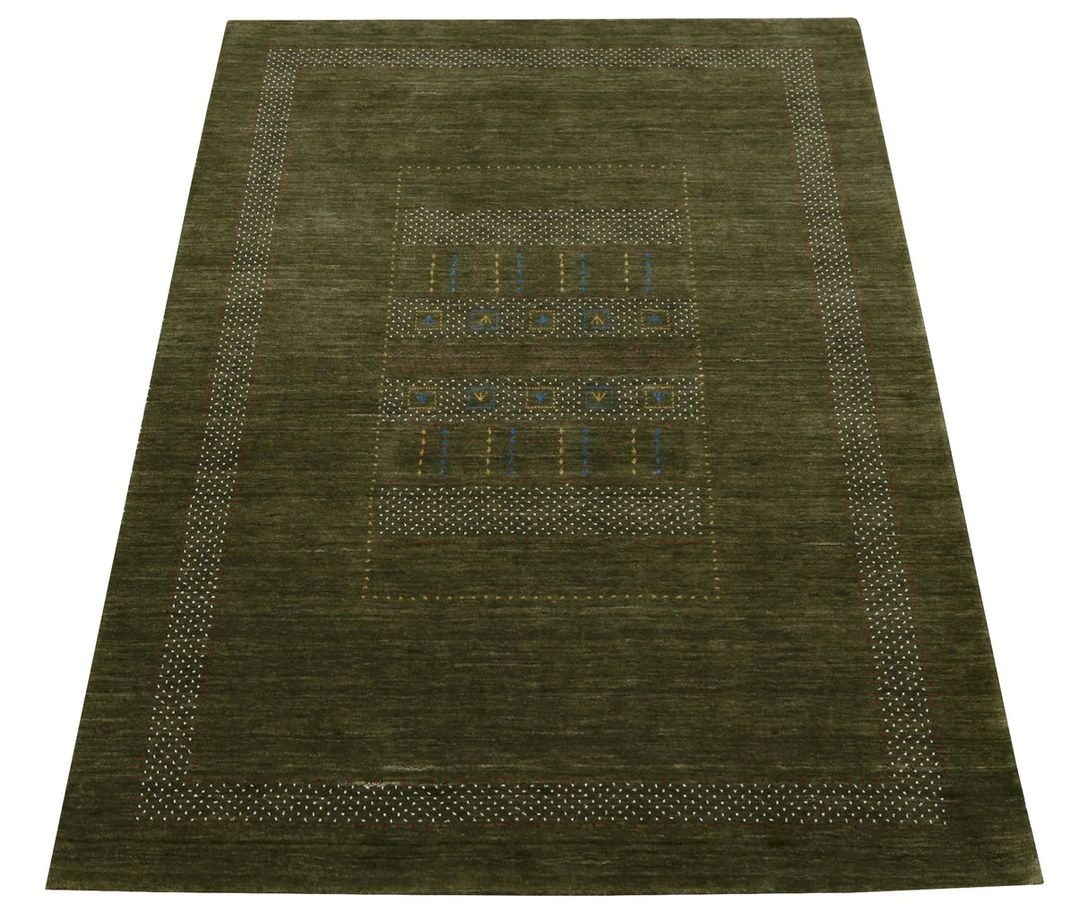 Gabbeh Design Hand Loomed Green Wool Area Rug