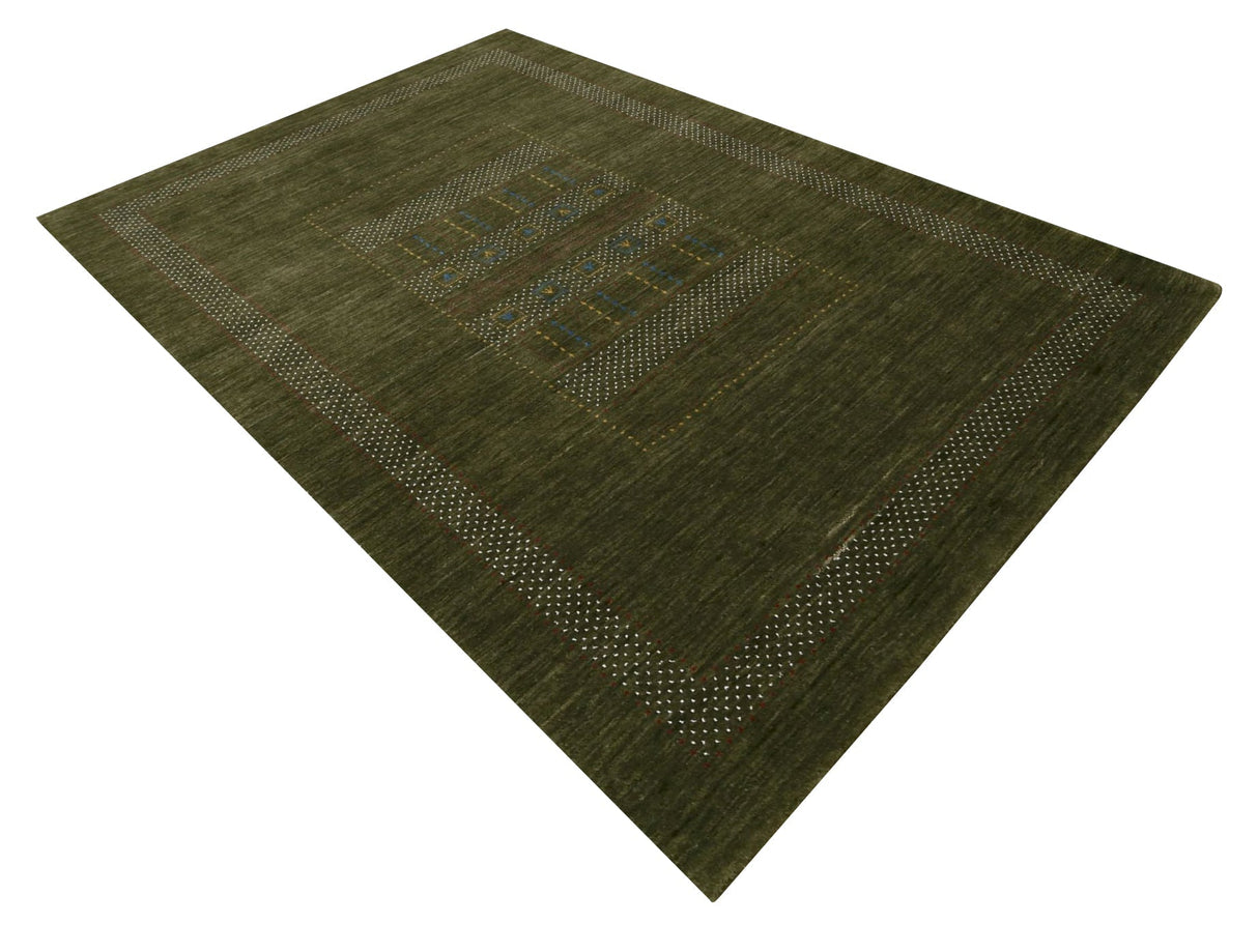 Gabbeh Design Hand Loomed Green Wool Area Rug