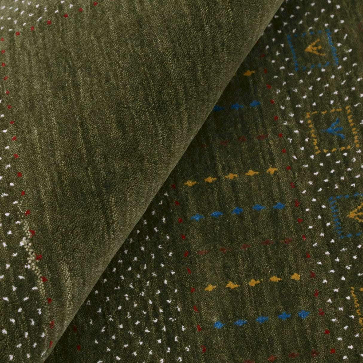 Gabbeh Design Hand Loomed Green Wool Area Rug