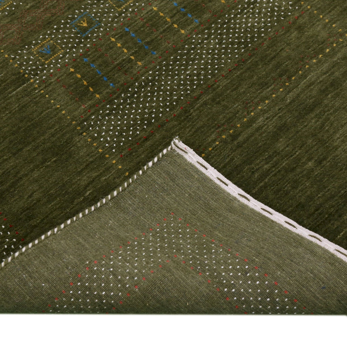 Gabbeh Design Hand Loomed Green Wool Area Rug