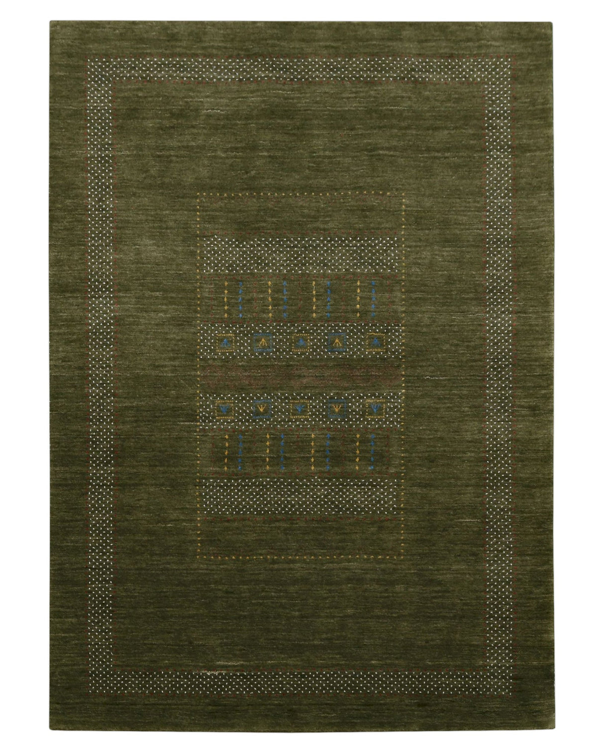 Gabbeh Design Hand Loomed Green Wool Area Rug