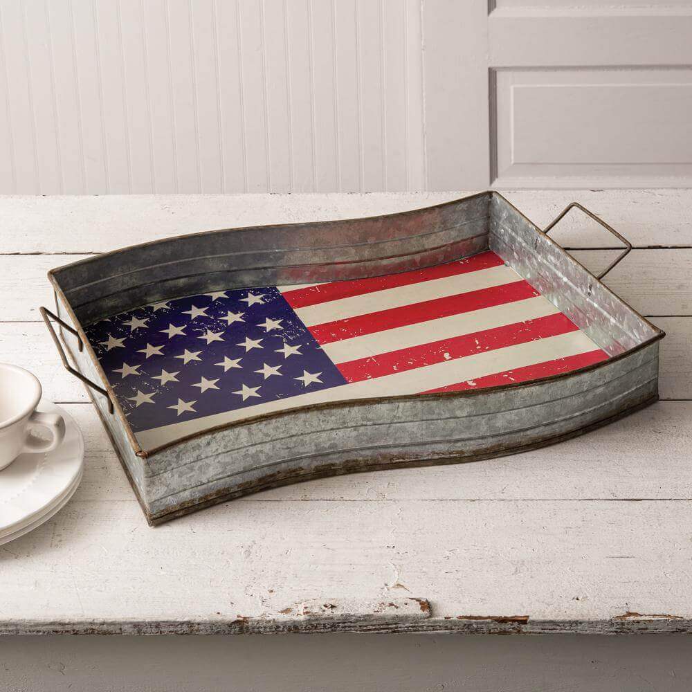 Galvanized American Flag Serving Tray-Serving Tray-Parc Decor
