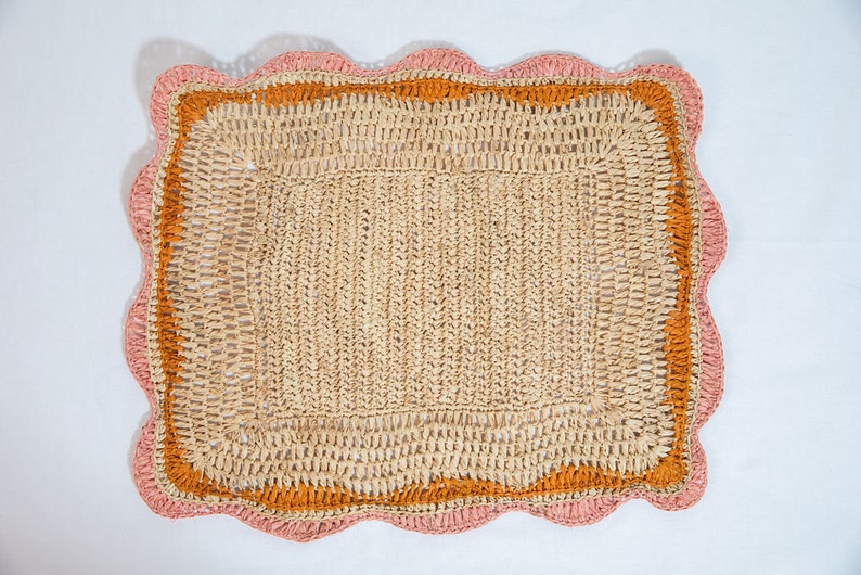 Garden Party placemats with Pink and Orange Edges, Hand Woven Rectangular Table Mat-table tops-Parc Decor