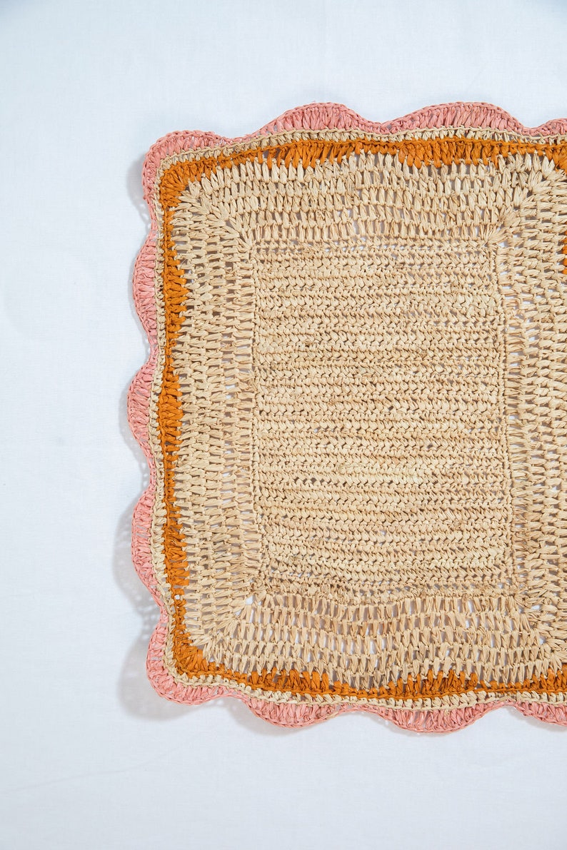 Garden Party placemats with Pink and Orange Edges, Hand Woven Rectangular Table Mat-table tops-Parc Decor