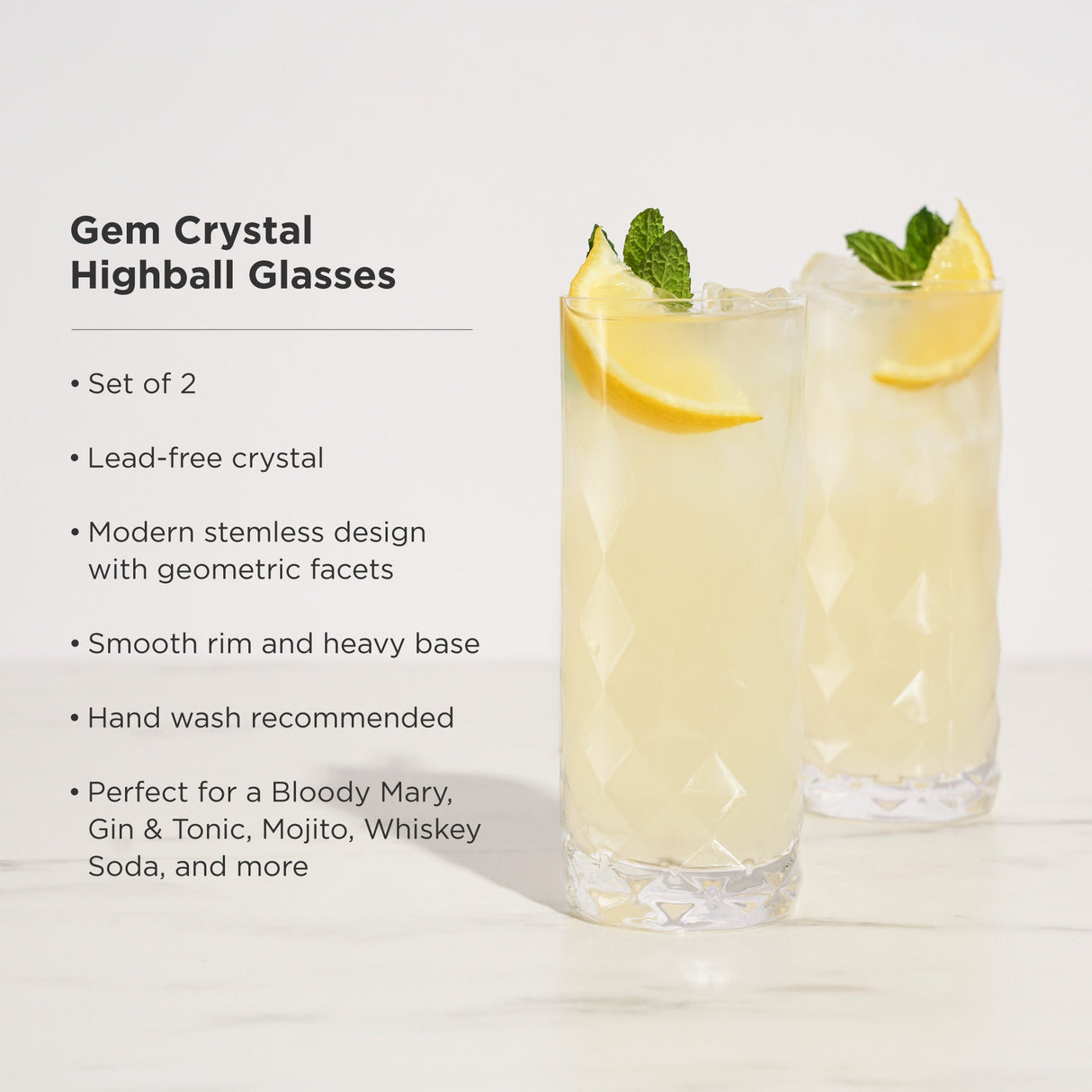 Gem Crystal Highball Glasses Set of 2-product_type::stemless_cocktail_glasses-Parc Decor