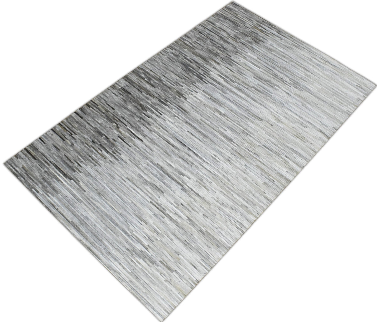 Genuine Leather Stripe Design Handmade Gray and Silver 5x8 Area Rug