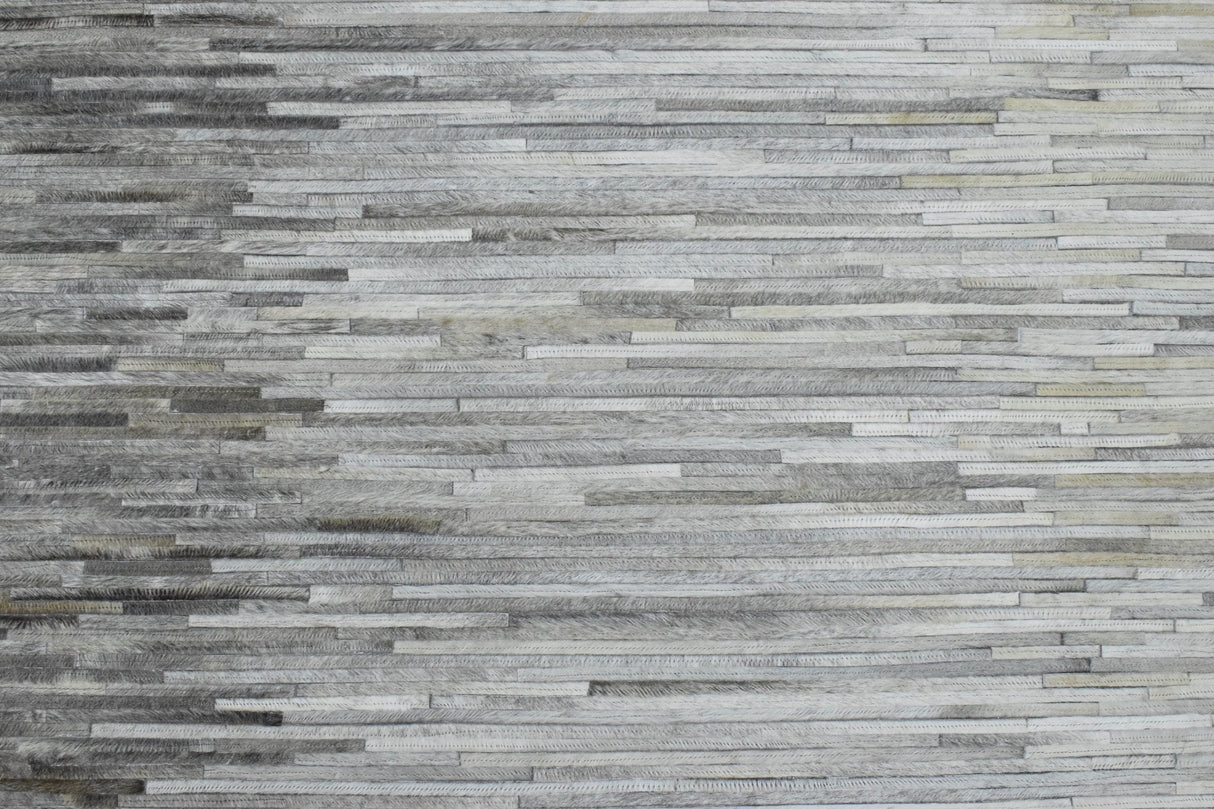 Genuine Leather Stripe Design Handmade Gray and Silver 5x8 Area Rug