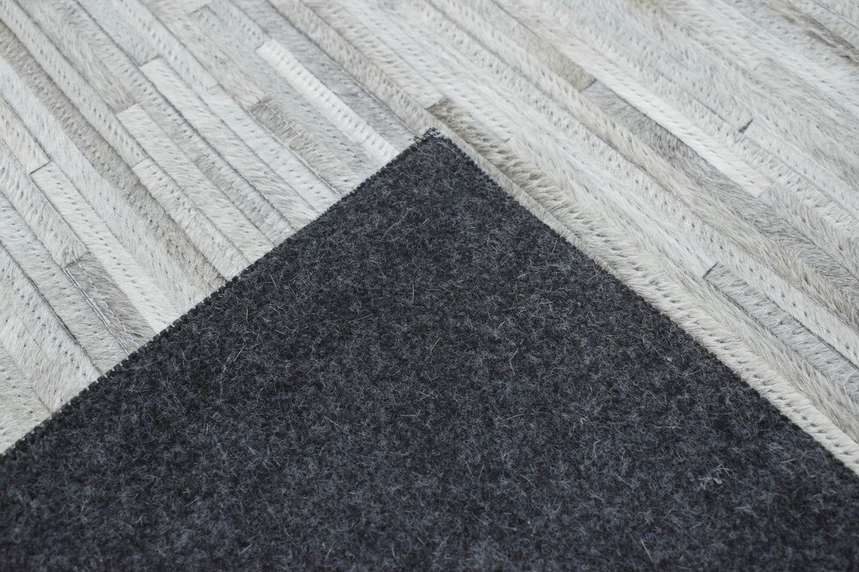 Genuine Leather Stripe Design Handmade Gray and Silver 5x8 Area Rug