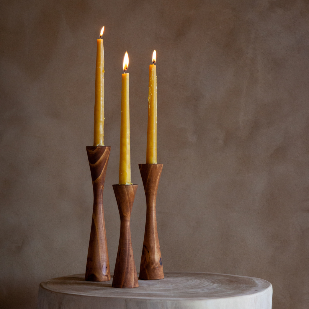Geo Tapered Wooden Candlestick Holder-Décor-Parc Decor