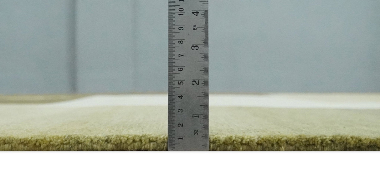 Geometrical Olive and Ivory Floral design Hand knotted 6x8 wool and Art Silk Area Rug-Area Rug-Parc Decor