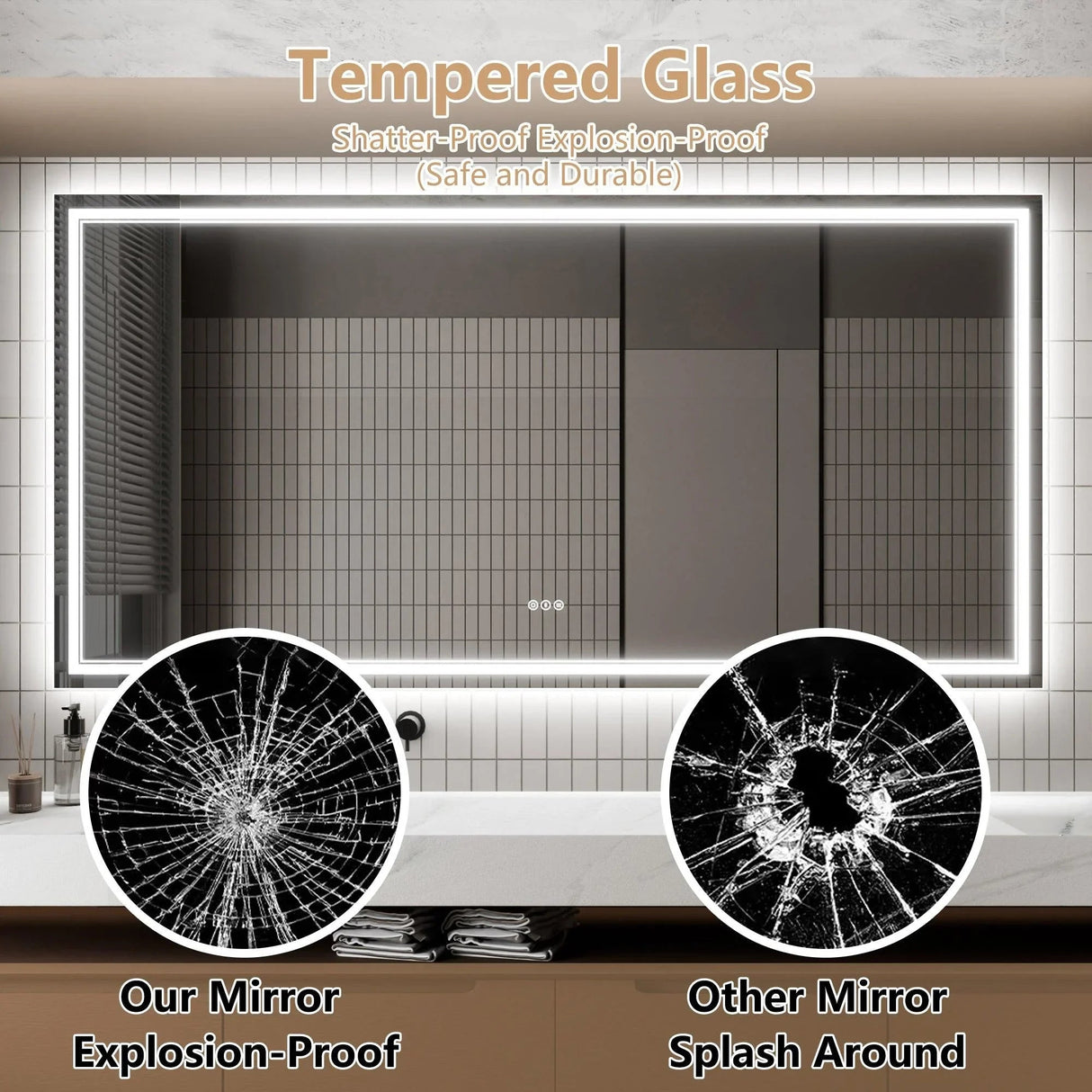 GlareGuard Anti-Fog Bathroom Dimmable Led Mirror Backlit Illuminated Mirror Touch Switch